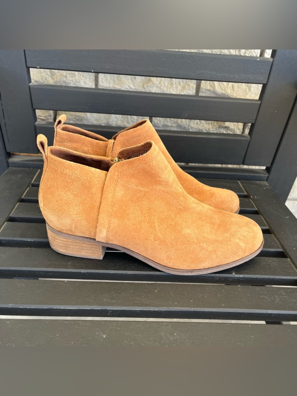 TOMS Deia Suede Cognac Brown Side Zip Ankle Booties Size 9.5M